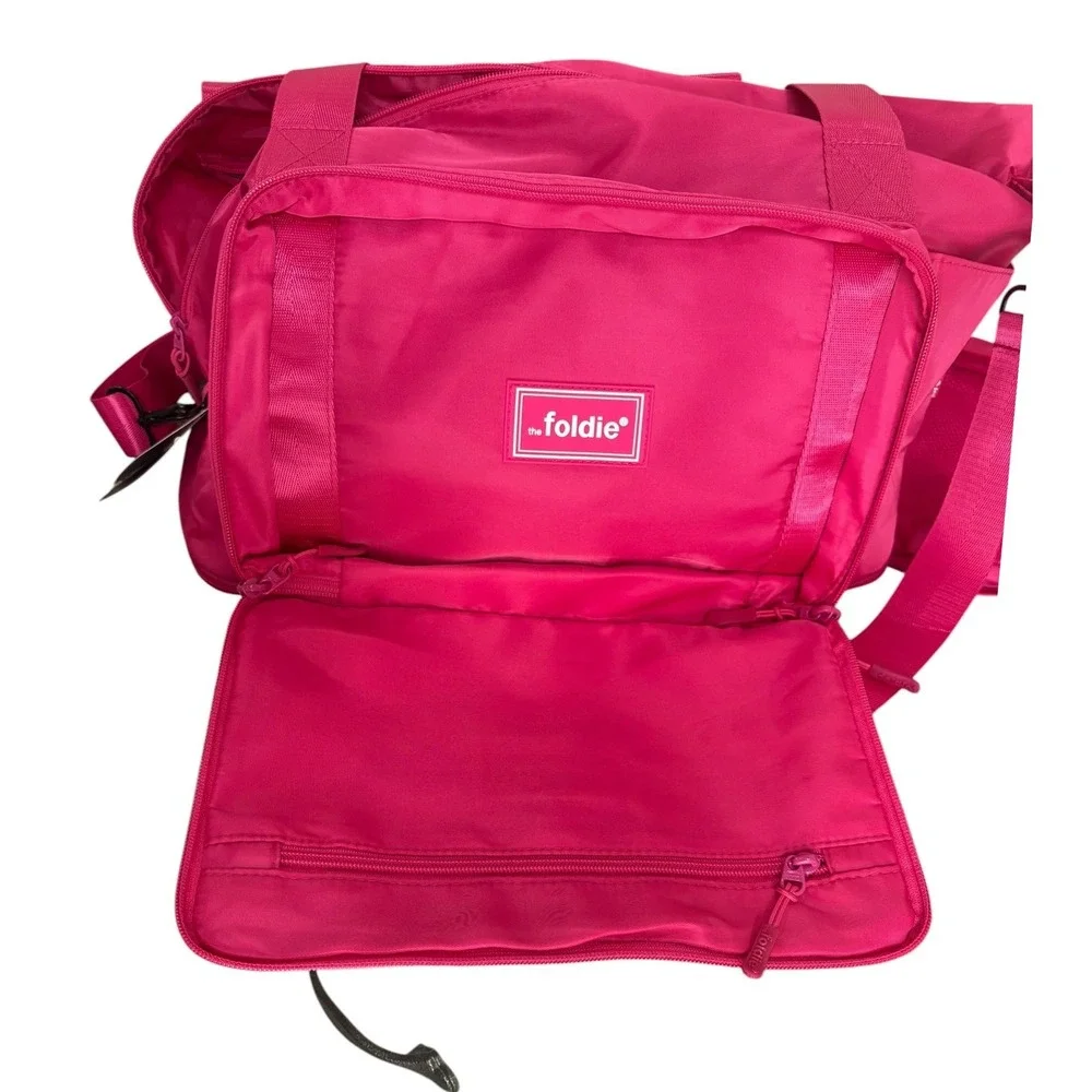 The Foldie Hot Pink Travel Tote Weekender Bag Packing Cubes Carry On Luggage Set